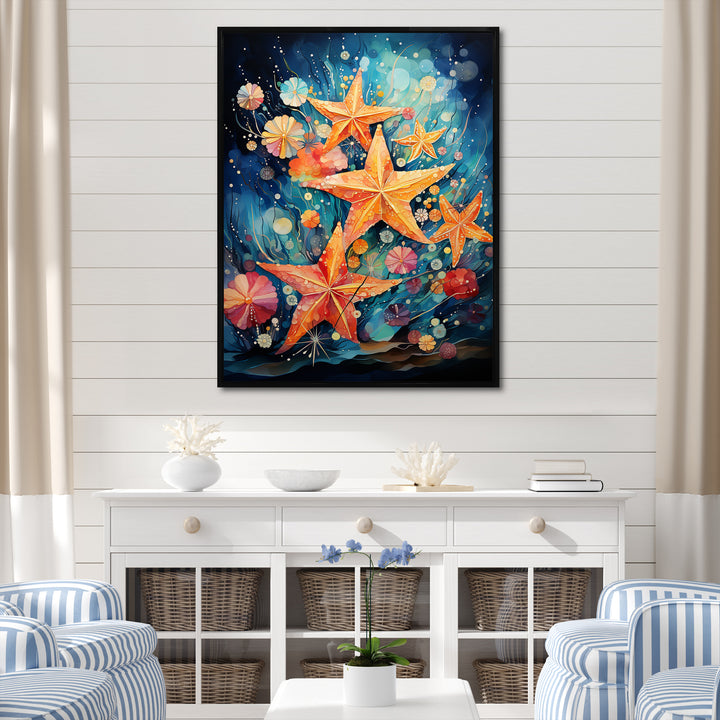 Blue and orange starfish collage - Starfish Canvas Wall Art