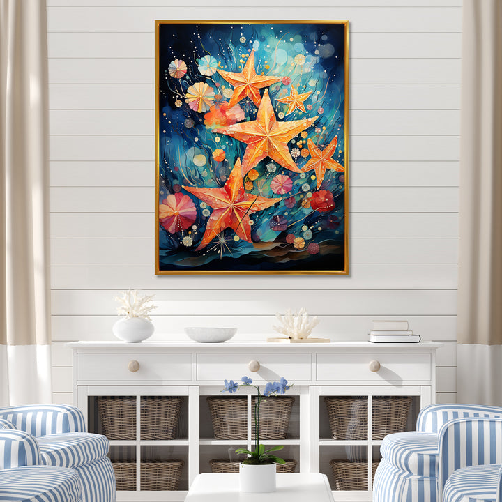 Blue and orange starfish collage - Starfish Canvas Wall Art