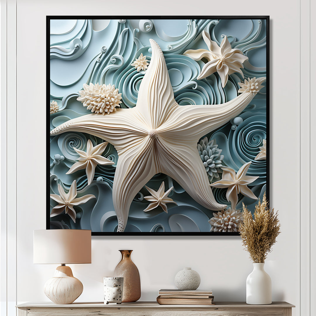 White and blue Oceanic starfish Gem - Starfish Wall Art Prints