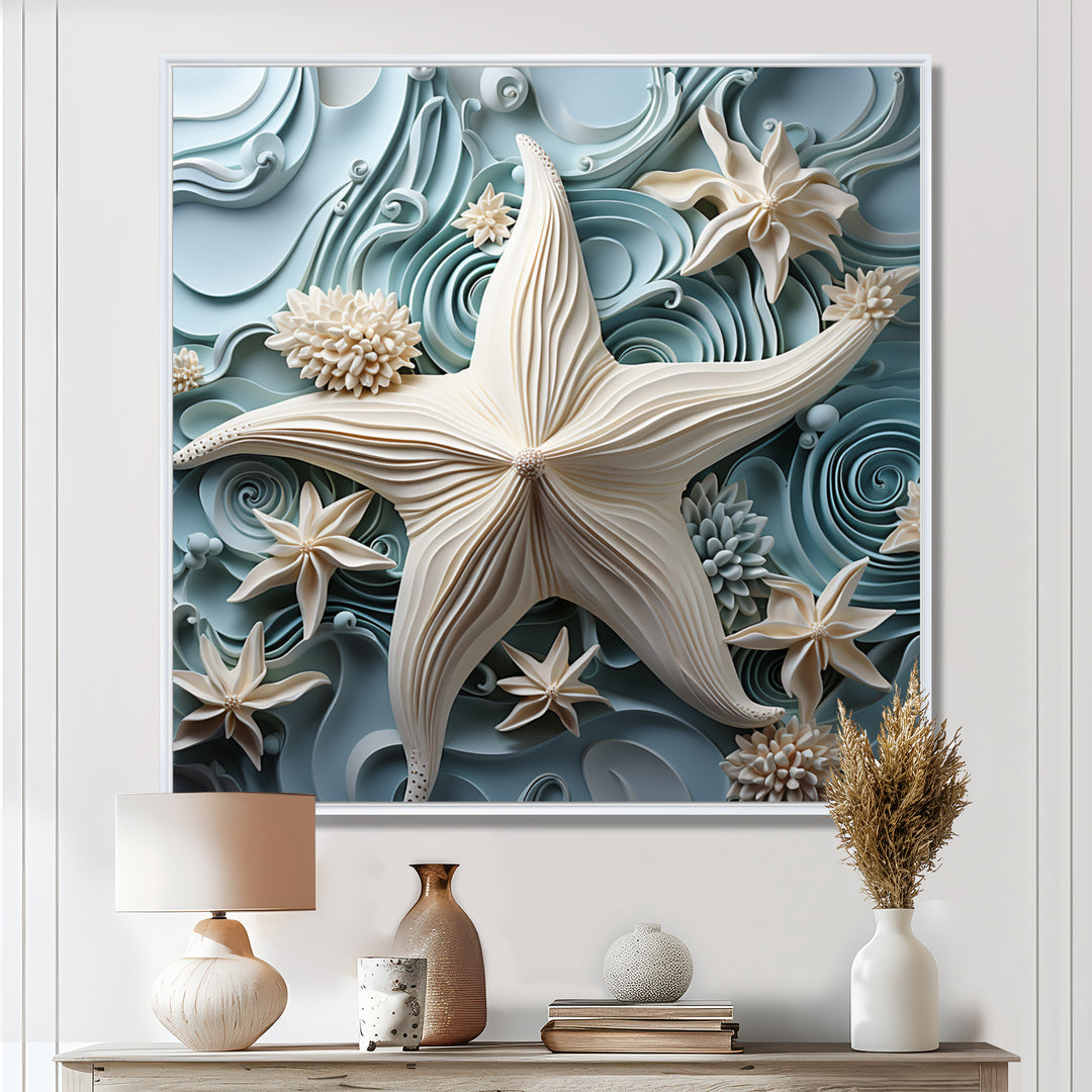 White and blue Oceanic starfish Gem - Starfish Wall Art Prints