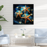 Yellow starfish on oceanic Gem stone - Yellow Starfish Wall Art