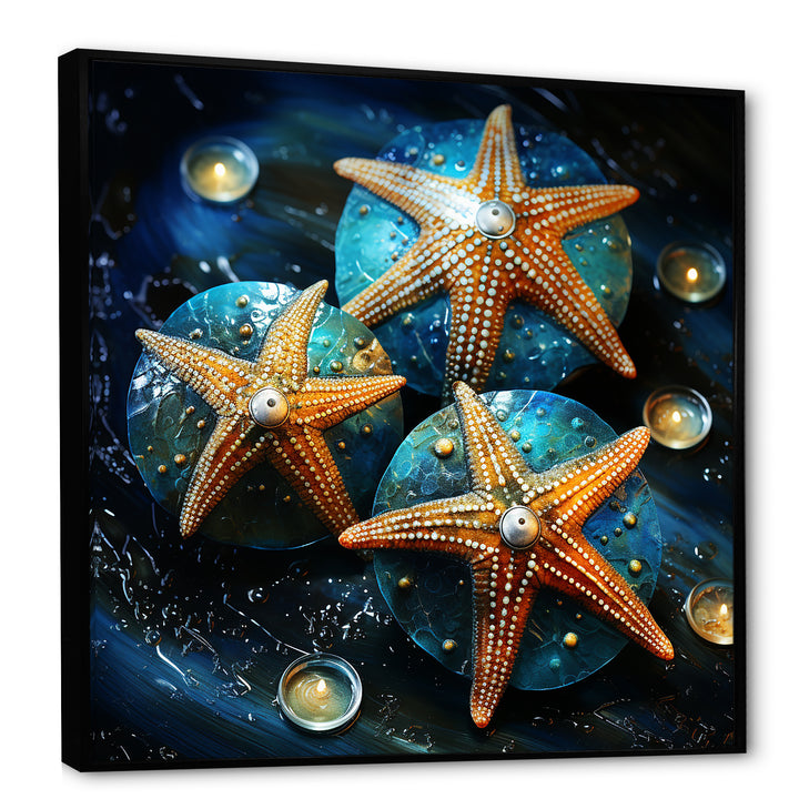Yellow starfish on oceanic Gem stone - Yellow Starfish Wall Art