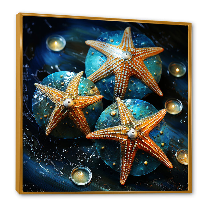 Yellow starfish on oceanic Gem stone - Yellow Starfish Wall Art