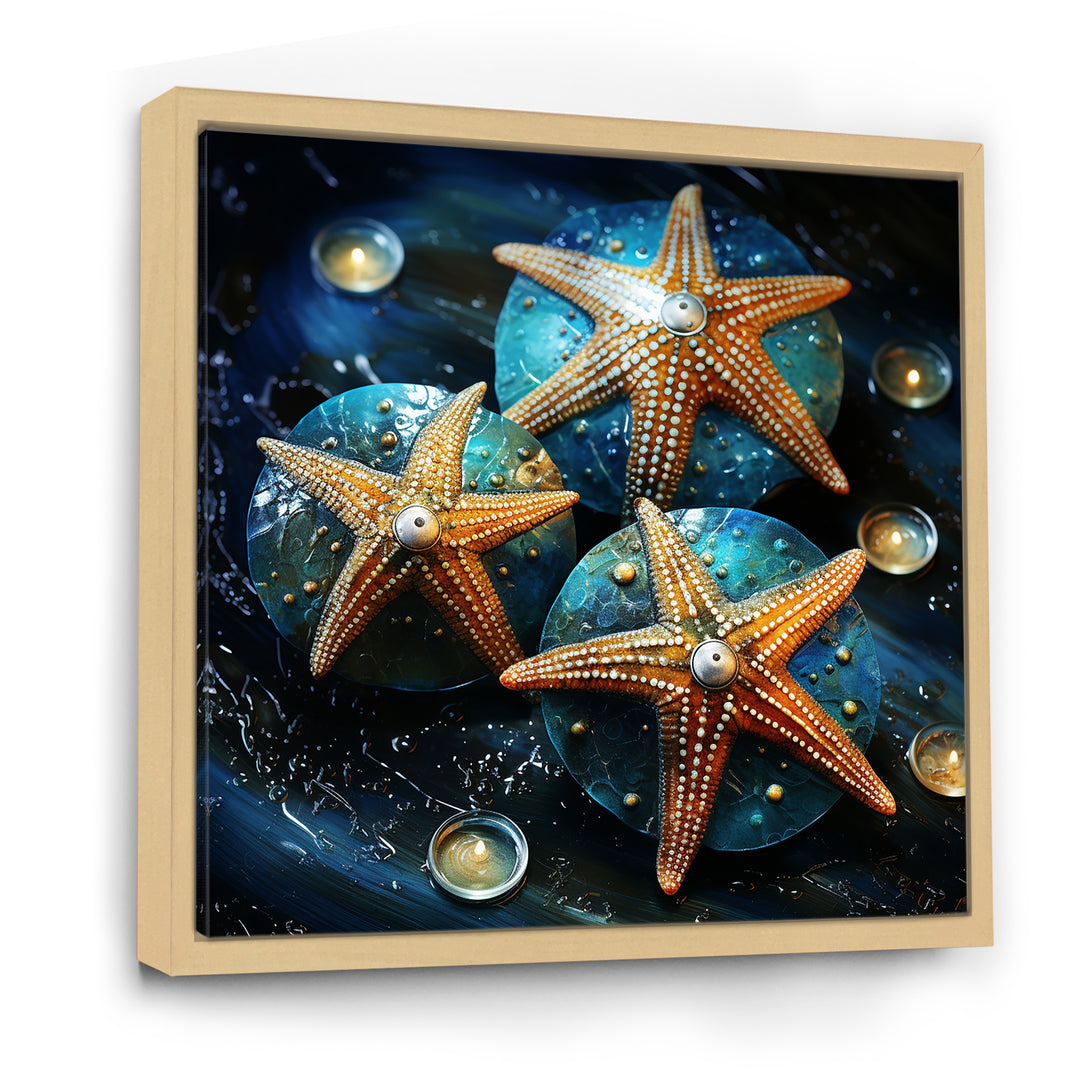 Yellow starfish on oceanic Gem stone - Yellow Starfish Wall Art
