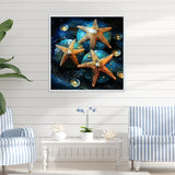 Yellow starfish on oceanic Gem stone - Yellow Starfish Wall Art