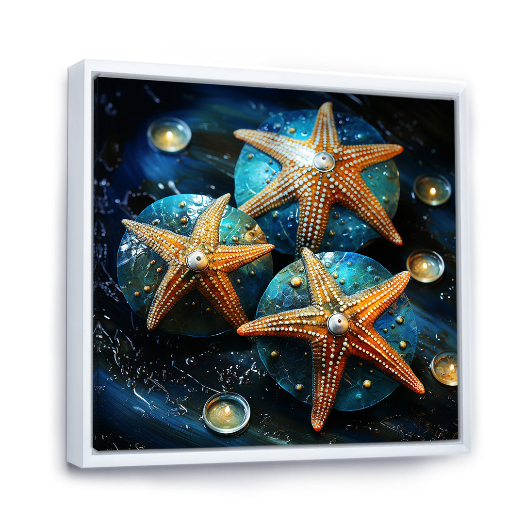 Yellow starfish on oceanic Gem stone - Yellow Starfish Wall Art