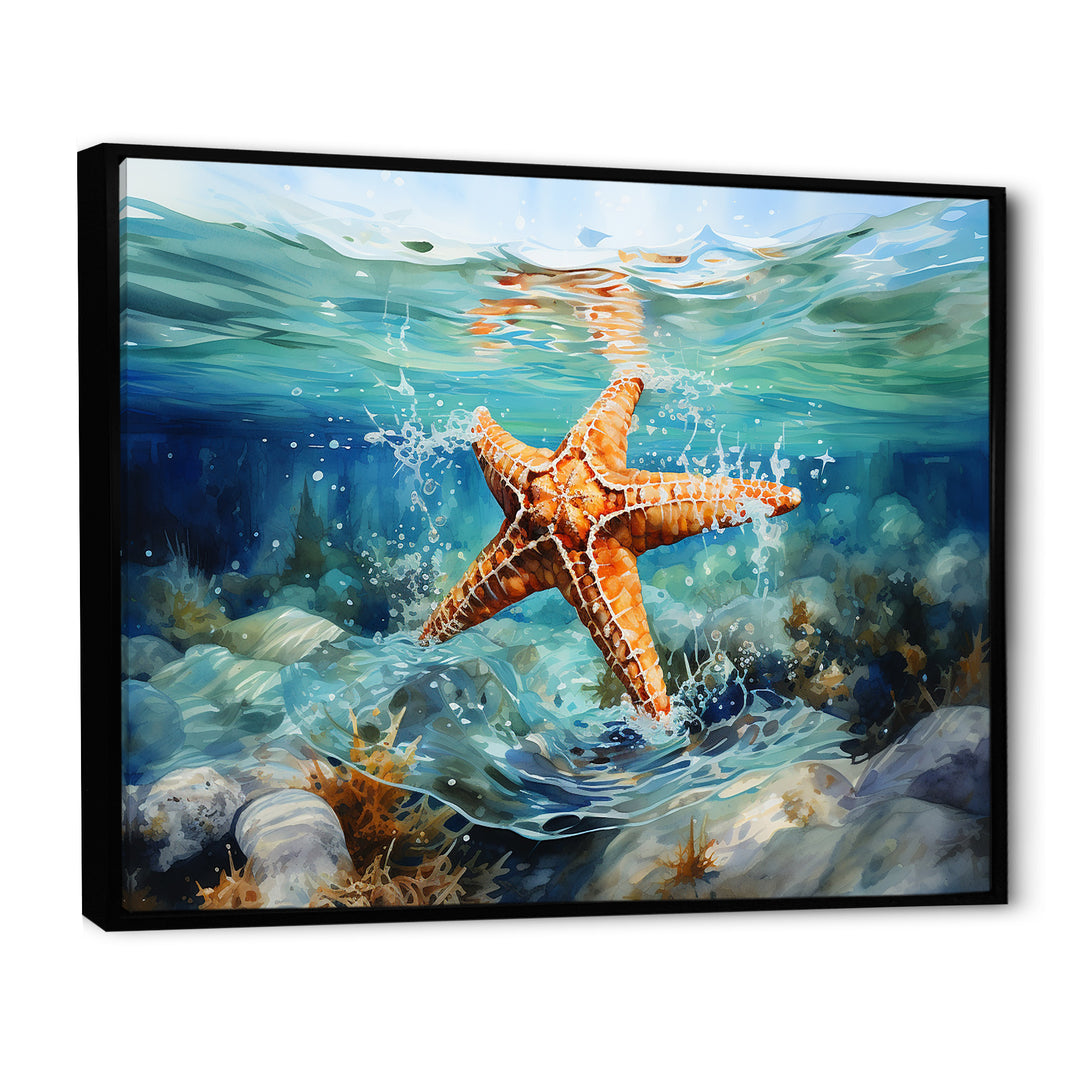 Orange Oasis Watercolor Starfish - Starfish Framed Canvas Art