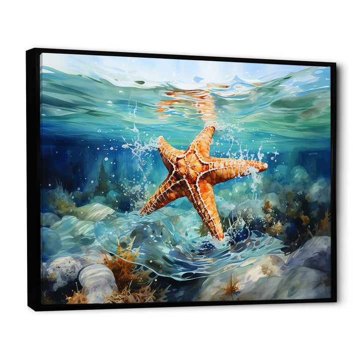 Orange Oasis Watercolor Starfish - Starfish Framed Canvas Art