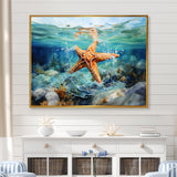 Orange Oasis Watercolor Starfish - Starfish Framed Canvas Art
