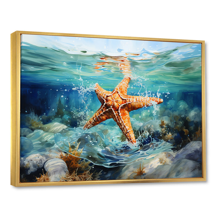 Orange Oasis Watercolor Starfish - Starfish Framed Canvas Art