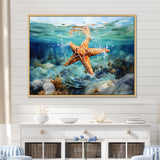 Orange Oasis Watercolor Starfish - Starfish Framed Canvas Art