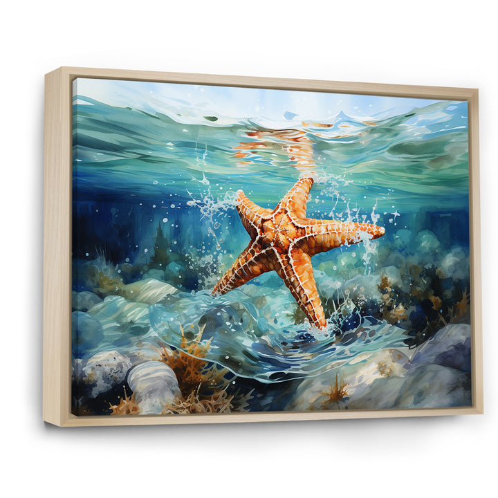 Orange Oasis Watercolor Starfish - Starfish Framed Canvas Art
