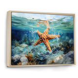 Orange Oasis Watercolor Starfish - Starfish Framed Canvas Art