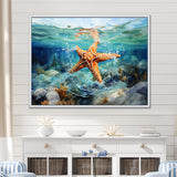Orange Oasis Watercolor Starfish - Starfish Framed Canvas Art