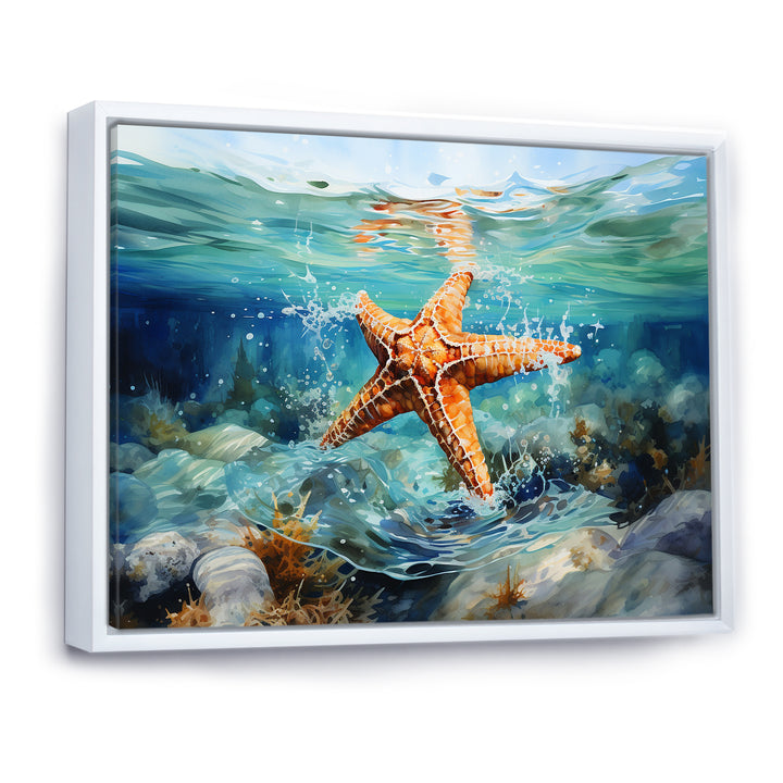 Orange Oasis Watercolor Starfish - Starfish Framed Canvas Art