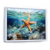 Orange Oasis Watercolor Starfish - Starfish Framed Canvas Art