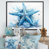 Watercolor blue Starfish - Starfish Large Canvas Wall Art