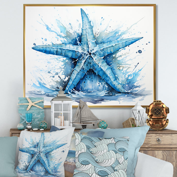 Watercolor blue Starfish - Starfish Large Canvas Wall Art