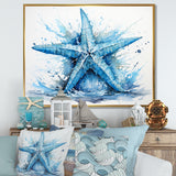 Watercolor blue Starfish - Starfish Large Canvas Wall Art