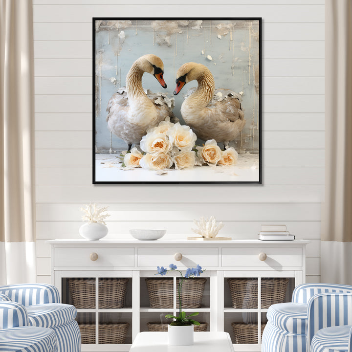 White blooming Swan beauty - Swans Living Room Wall Art