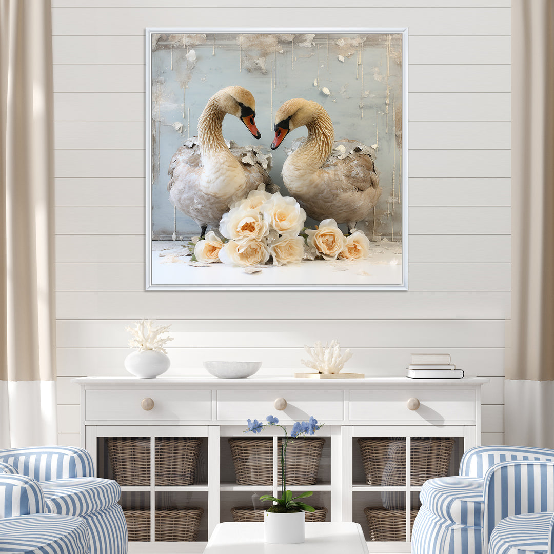 White blooming Swan beauty - Swans Living Room Wall Art