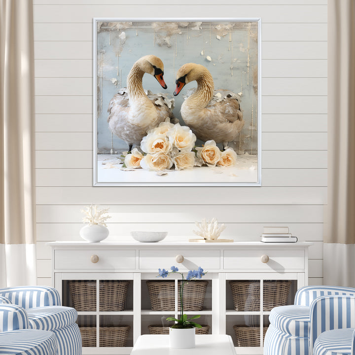 White blooming Swan beauty - Swans Living Room Wall Art
