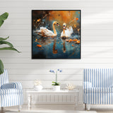 White swans at the pond - Swans Canvas Wall Art