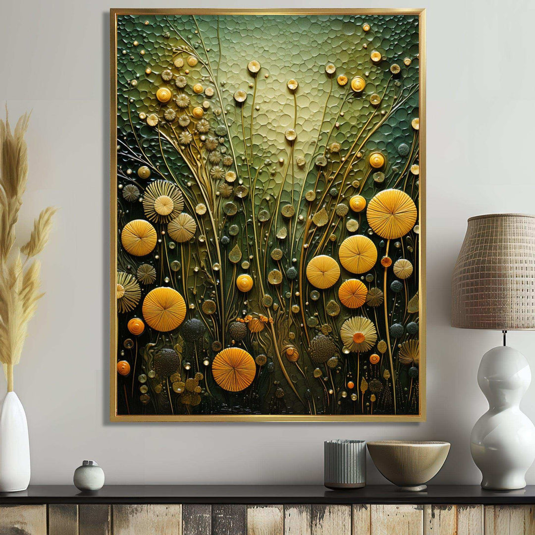 Green and yellow abstract botanical plants 2 - Abstract Canvas Wall Art