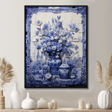 Blue and white Boho flower Pottery  II - Geometric Canvas Wall Art