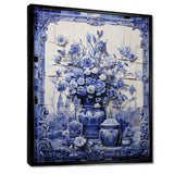 Blue and white Boho flower Pottery  II - Geometric Canvas Wall Art