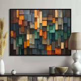 Green and yellow Mosaic Cubes Rain - Abstract Canvas Wall Art