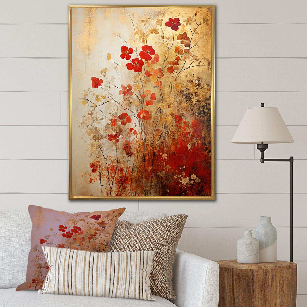 God and Red Floral Japanese Tiles I - Abstract Canvas Wall Art