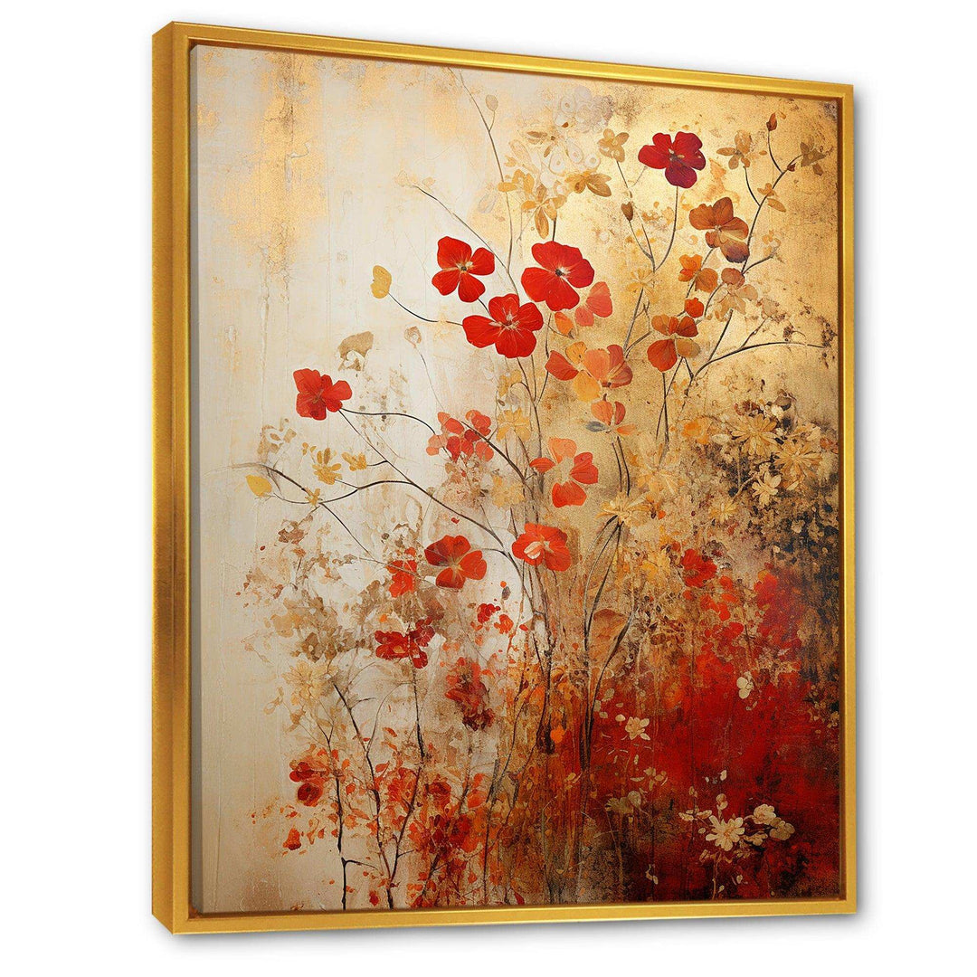 God and Red Floral Japanese Tiles I - Abstract Canvas Wall Art