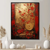 God and Red Floral Japanese Tiles III - Abstract Canvas Wall Art