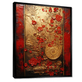 God and Red Floral Japanese Tiles III - Abstract Canvas Wall Art