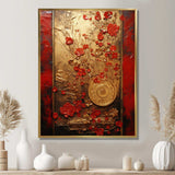 God and Red Floral Japanese Tiles III - Abstract Canvas Wall Art