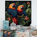 Orange and green Tropical parrots - Parrot Framed Canvas Art
