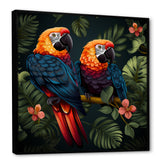 Orange and green Tropical parrots - Parrot Framed Canvas Art