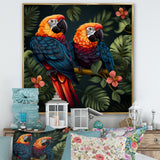 Orange and green Tropical parrots - Parrot Framed Canvas Art