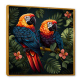 Orange and green Tropical parrots - Parrot Framed Canvas Art
