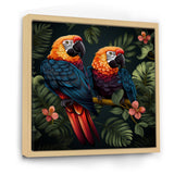 Orange and green Tropical parrots - Parrot Framed Canvas Art
