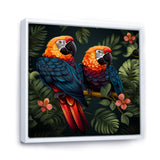 Orange and green Tropical parrots - Parrot Framed Canvas Art