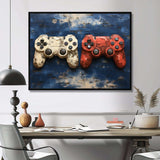 White and red PS Video game Controllers - Fashion Canvas Wall Art