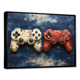 White and red PS Video game Controllers - Fashion Canvas Wall Art