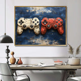 White and red PS Video game Controllers - Fashion Canvas Wall Art