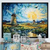 Blue Calm windmill meadows - Architecture Canvas Wall Art