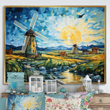 Blue Calm windmill meadows - Architecture Canvas Wall Art