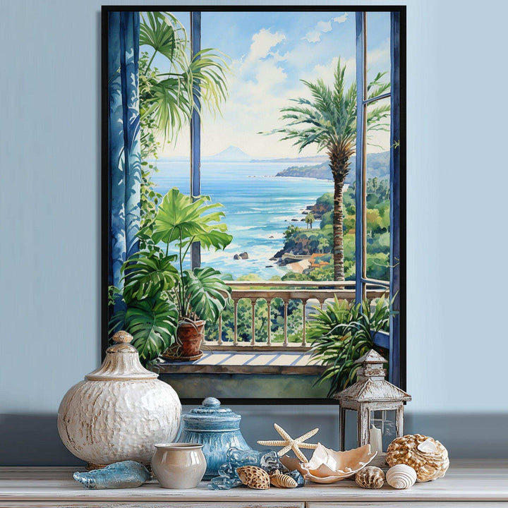 Tropical windows to the beach II - Coastal Canvas Wall Art