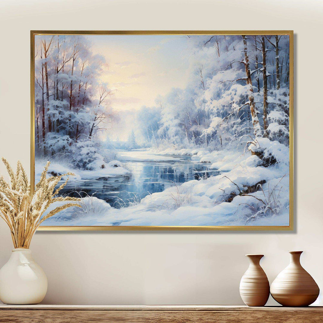 Winter River window view II - Landscapes Canvas Wall Art