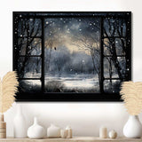 Midnight Gothic winter window view I - Landscapes Canvas Wall Art